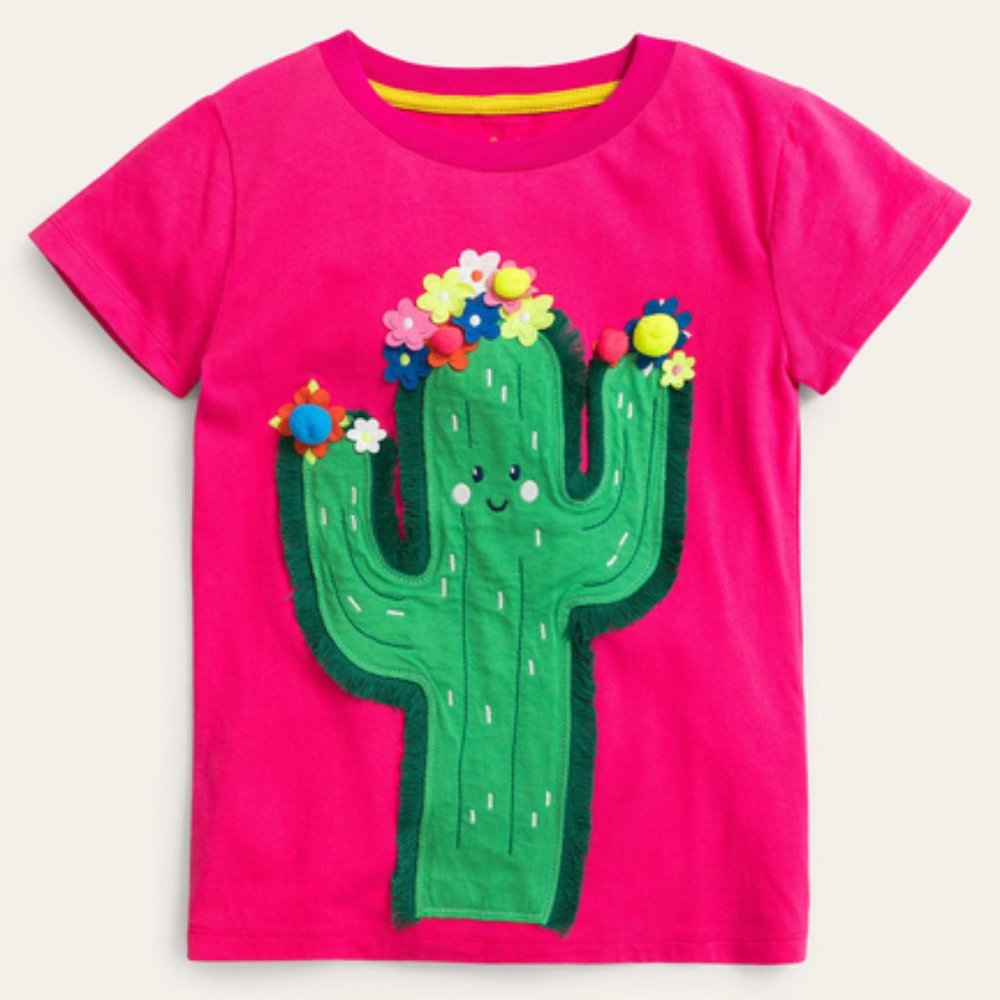 NWT Mini Boden Cactus Applique Tee Shirt 5/6Y